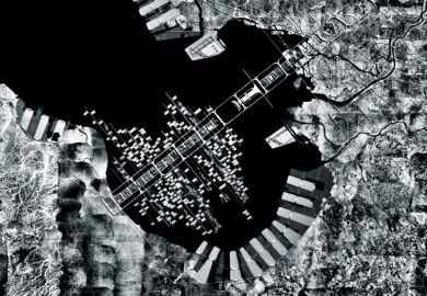 Aerial view of harbour in Tokyo, Japan