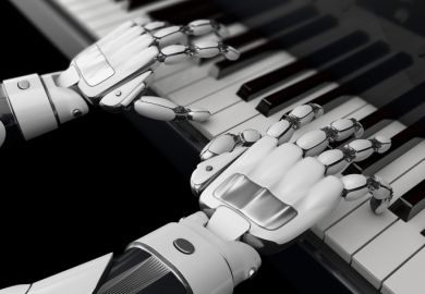 A robot plays the piano A robot plays the piano, symbolising artificial intelligence