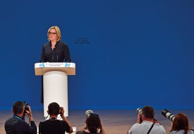 BIRMINGHAM, ENGLAND - OCTOBER 04: Home Secretary, Amber Rudd, delivers her first speech as Home Secretary on the third day of the Conservative Party Conference 2016 at the International Conference Centre on October 4, 2016 in Birmingham, England. BIRMINGHAM, ENGLAND - OCTOBER 04: Home Secretary, Amber Rudd, delivers her first speech as Home Secretary on the third day of the Conservative Party Conference 2016 at the International Conference Centre on October 4, 2016 in Birmingham, England.