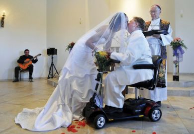 Archbishop Richard Gundrey performs wedding ceremony, Pojoaque, New Mexico
