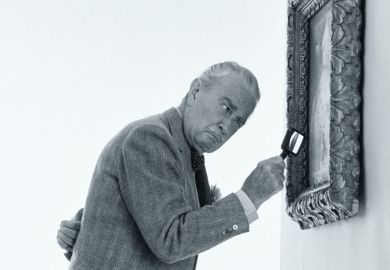 Art critic examining painting