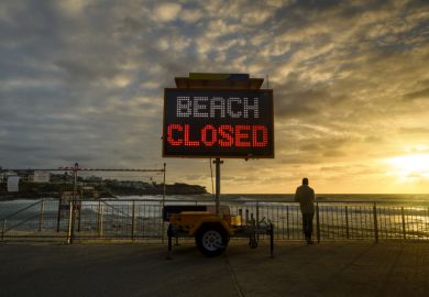 Beach closed sign for Covid in Australia