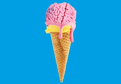 Ice cream cone with a melting brain dripping concept to illustrate Summertime, and the  learning is  breezy