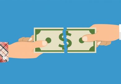 A dollar bill being torn