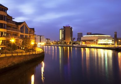 Belfast at night along river