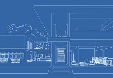 A blueprint of a large building, symbolising institutional design