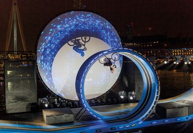 Scottish trials cyclist Danny MacAskill  rides a loop illustrating a news article about the Institute of Physics