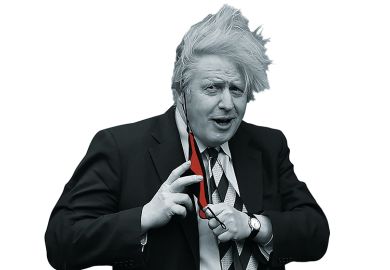 Boris Johnson putting on mask