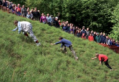Boys taking part in uphill race, Brockworth, Gloucestershire