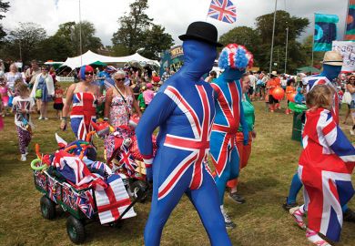 People in Union Jack costumes