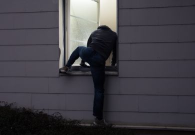 Burglar climbing in a window