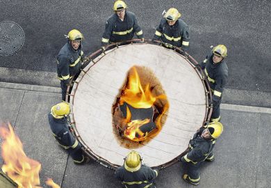 Firemen holding a burning safety net. To illustrate that by treating equity work as an ideological luxury, institutions are destroying the safety net that everyone could need. Firemen holding a burning safety net. To illustrate that by treating equity work as an ideological luxury, institutions are destroying the safety net that everyone could need.