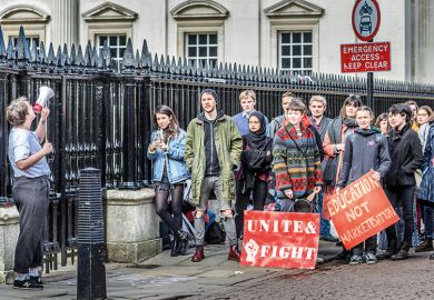 A protest outside Cambridge University during the pensions row 2018