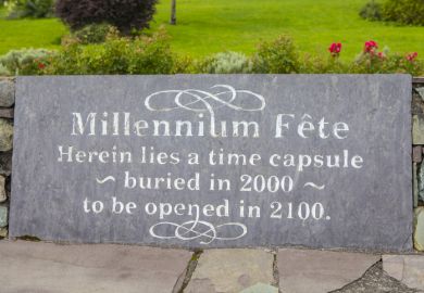 A plaque in the village of Sneem in County Kerry, Ireland, marking where a time capsule was buried during the millennium celebrations in 2000. The capsule will be opened in 2100.