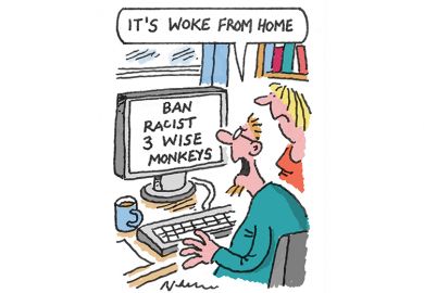 Cartoon of man and woman looking at computer screen