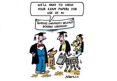 Cartoon about Queen’s University of Belfast ‘dog-torate’ ceremony