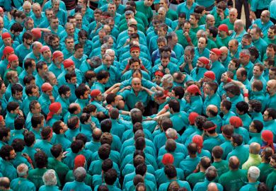 Castellers de Vilafranca form human tower, Tarragona, Spain Castellers de Vilafranca form human tower, Tarragona, Spain
