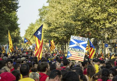 Protest on the streets of Barcelona on the National Day of Catalonia 2014