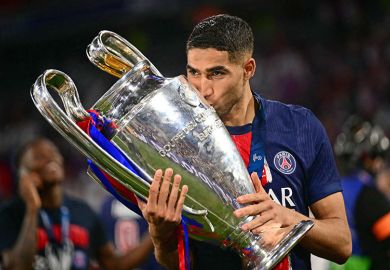 Paris Saint-Germain's defender Achraf Hakimi kisses the trophy after winning the UEFA Champions League final between Paris Saint-Germain (PSG) and Inter Milan on 31 May, 2025. To illustrate the ERC which is described as the 'Champions League' of research.