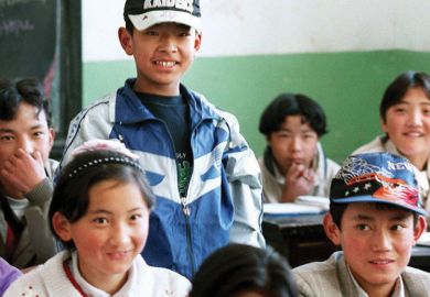 Chinese students studying in classroom