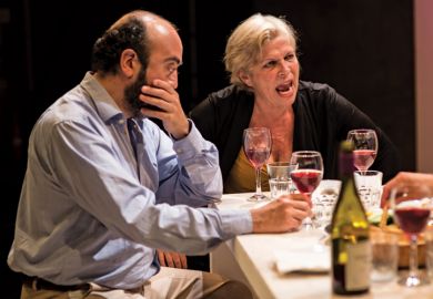 Chris Spyrides and Trudy Weiss in Crossing Jerusalem, Park Theatre, London Chris Spyrides and Trudy Weiss in Crossing Jerusalem, Park Theatre, London