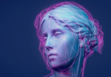 Classical statue with purple network lines to illustrate artificial intelligence transforming the way universities operate  Classical statue with purple network lines to illustrate artificial intelligence transforming the way universities operate