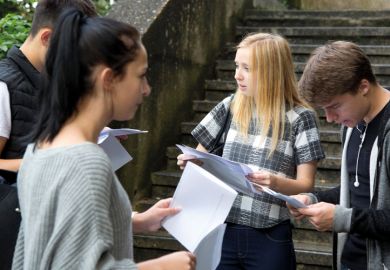 College students receiving exam results