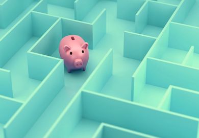 A piggy bank in a maze, illustrating financial confusion A piggy bank in a maze, illustrating financial confusion
