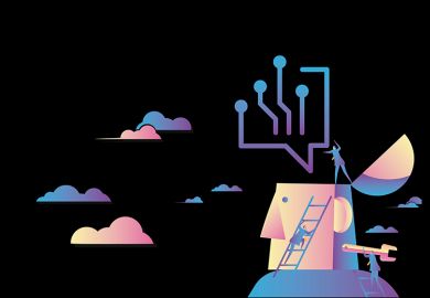 Illustration of digital speech bubble coming out of man's head Illustration of digital speech bubble coming out of man's head