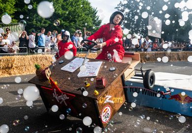 Participants crashing a desk on wheels during the 2026 Red Bull Soapbox Race at Alexandra Palace on 20 June, 2026 in London, England. To illustrate that universities are ‘underestimating’ the challenges caused by outsourcing services. Participants crashing a desk on wheels during the 2026 Red Bull Soapbox Race at Alexandra Palace on 20 June, 2026 in London, England. To illustrate that universities are ‘underestimating’ the challenges caused by outsourcing services.