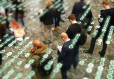 Crowd of people walking and using their smartphones