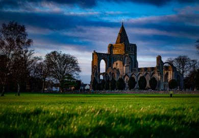 Crowland Abbey in  Lincolnshire, almost destroyed in dissolution, illustrating Ann Hughes’ review of ‘The Dissolution of the Monasteries:  A New History’ by James Clark