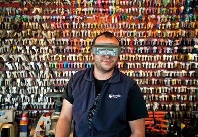 Man wearing smart headset