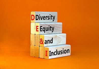 A pile of wooden bricks spelling out DEI