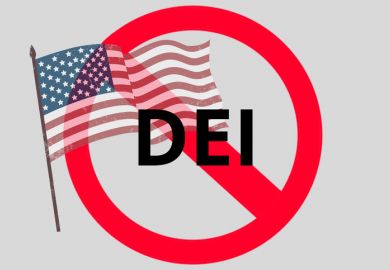 The letters DEI with a line through them, symbolising the editing of DEI language