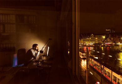 Man working late at night