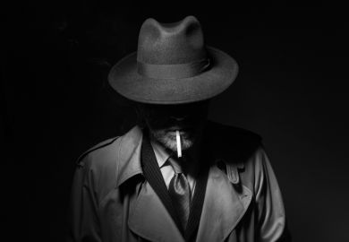 A film noir detective with face in shadow, symbolising the necessity of subterfuge