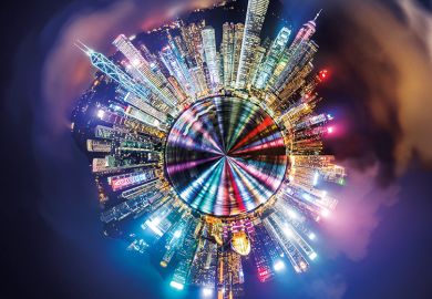 Cityscape with little planet effect, shot in Hong Kong at night