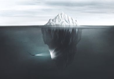 Illustration of scuba diver with torch illuminating the dark side of the iceberg underwater. To illustrate the decline in overall sector income is the tip of an iceberg that could ultimately sink swathes of the sector. Illustration of scuba diver with torch illuminating the dark side of the iceberg underwater. To illustrate the decline in overall sector income is the tip of an iceberg that could ultimately sink swathes of the sector.