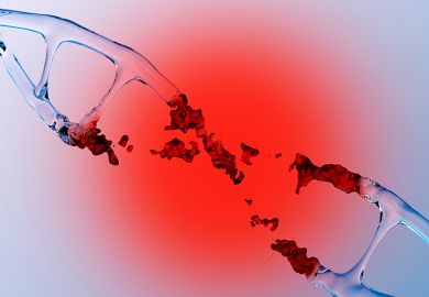 Human DNA structure with glass helix destroyed, to illustrate possible cuts to QR funding.