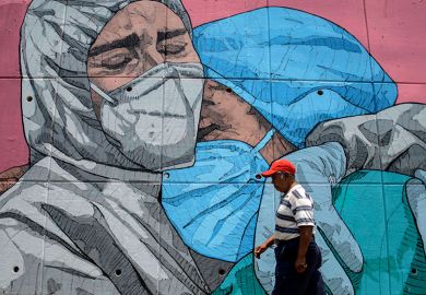 Mural of medics embracing