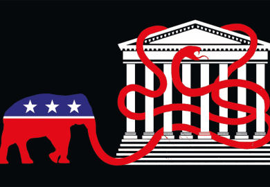 Illustration: an elephant winds its trunk around and through a Capitol building
