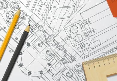 Engineering illustration on drawing board