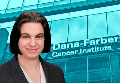 Eugenie Reich with the Dana-Farber Cancer Institute in the background.