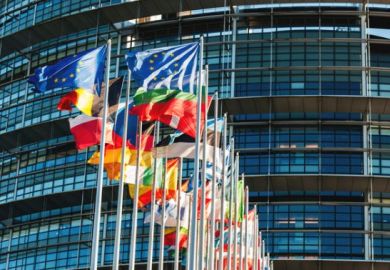 European flags outside the the European Parliament in Strasbourg, France