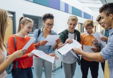 Students receiving exam results Exam results, illustrating proposed changes to university admissions process in UK
