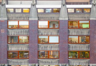 Exterior of City of London School for Girls at Barbican estate complex in London