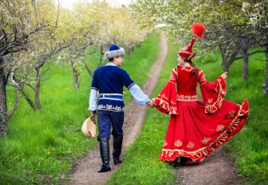 Kazakh couple in fairy tale dress