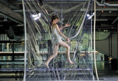 Female model vacuum-sealed during Paris Fashion Week Female model vacuum-sealed during Paris Fashion Week