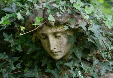 Female statue overgrown with ivy. To illustrate ‘subtle but persistent’ power abuse in academia.